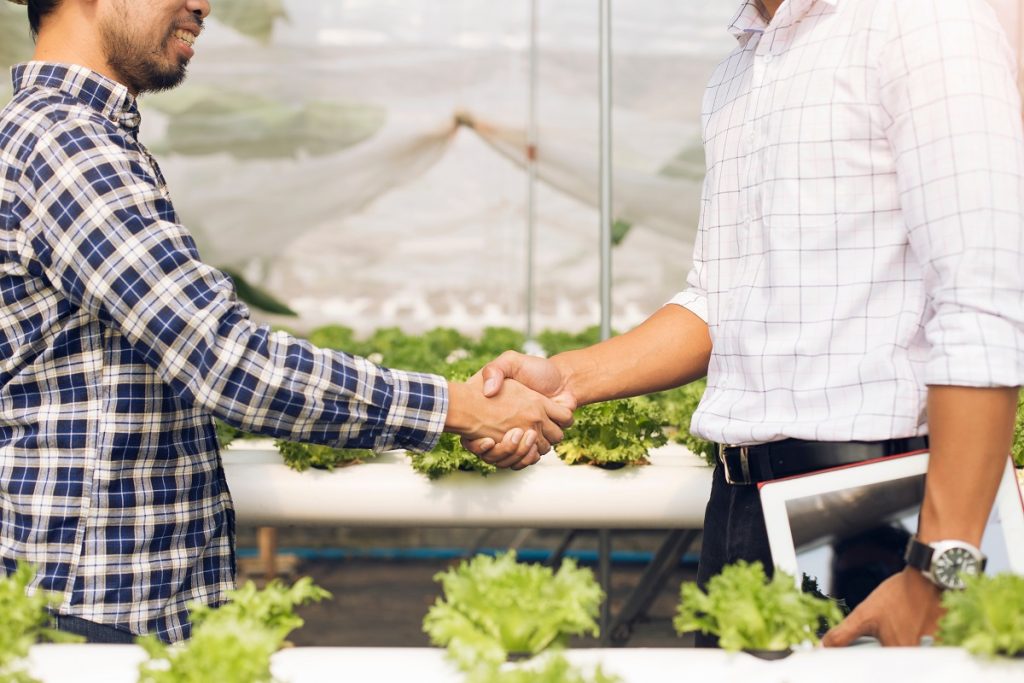 businessman and local farmer shaking hands